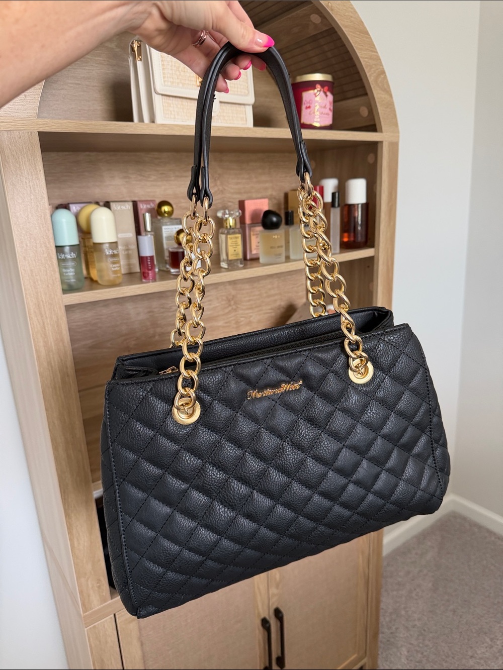 Montana West Black Quilted Chain-Handle Tote